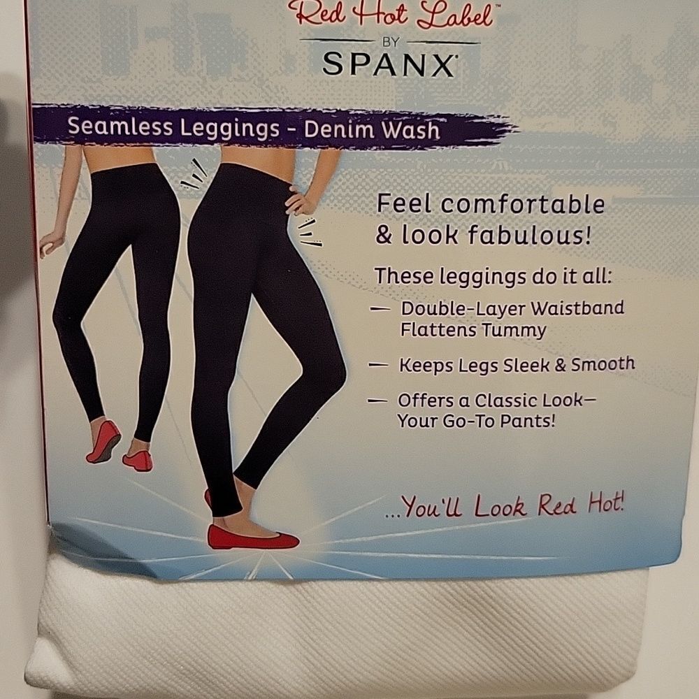 NEW 1X SPANX DENIM WASH WHITE SLIMMING CLASSIC SEAMLESS LEGGINGS NWT